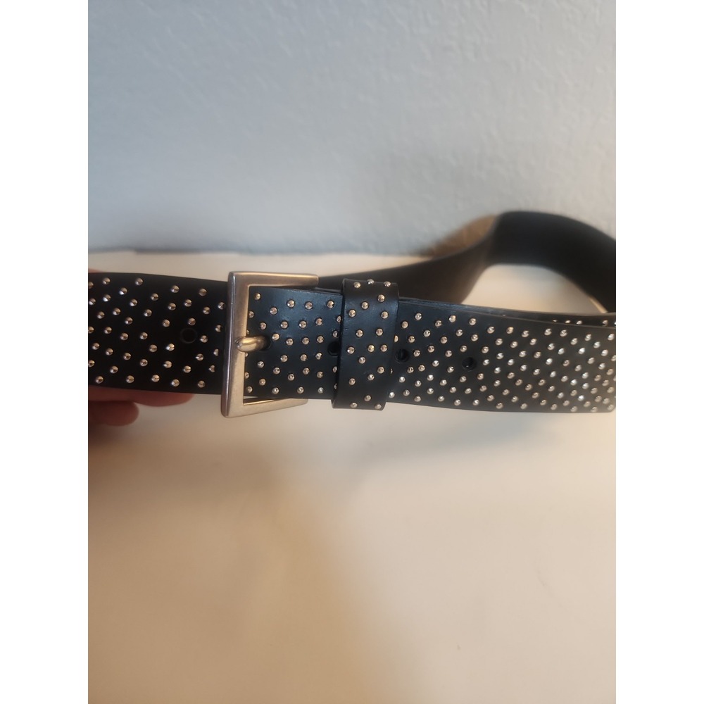 Vtg Fossil Genuine Leather Women's Size Medium Black Leather Studded Belt
